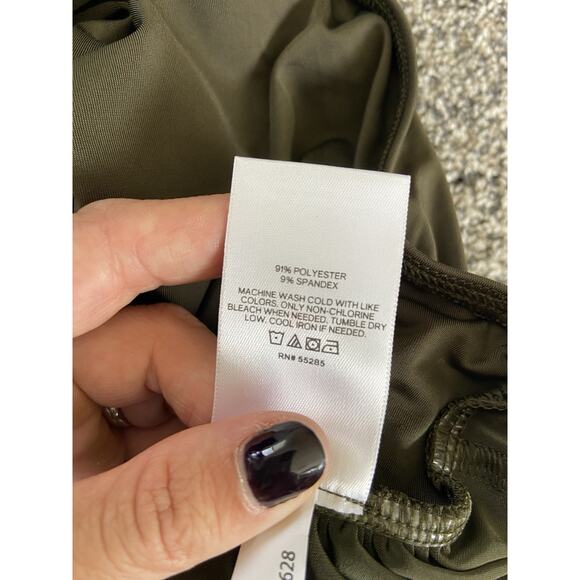 Women's Express Body Contour Bodysuit Olive Green NWT Side Rouching Off Shoulder - Picture 5 of 9